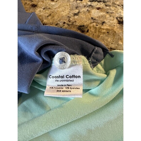 Coastal Cotton Performance Polo Shirt Mens Medium Blue Striped Golf - Picture 5 of 9